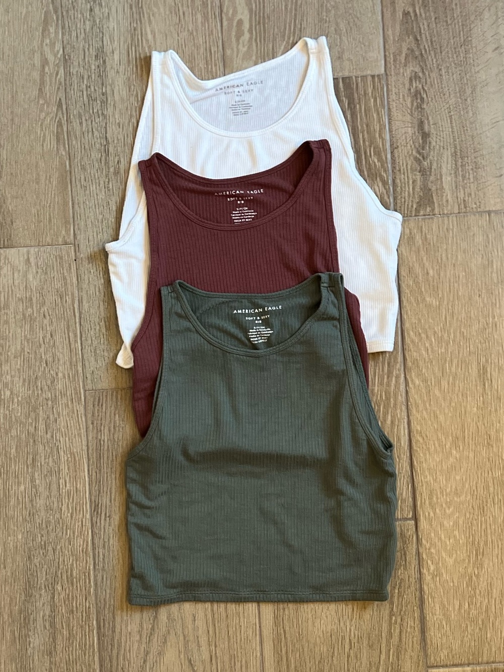 American Eagle Outfitters Ribbed Tank Tops - White, Burgundy, Olive